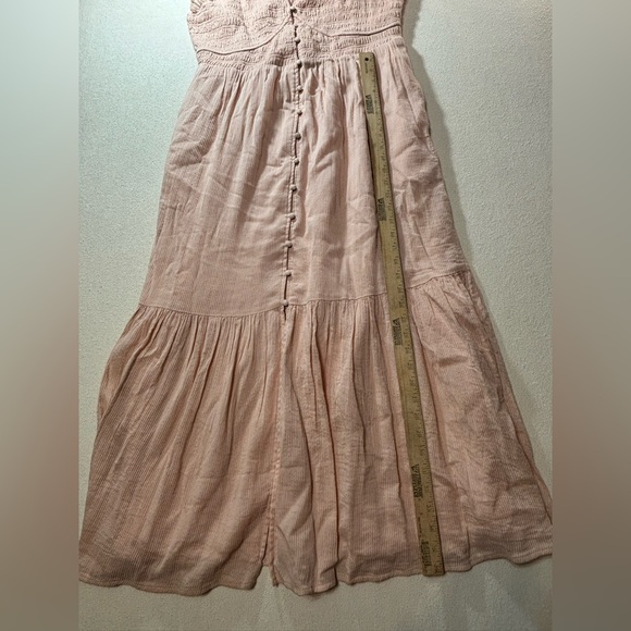 Quince Blush Pink Smocked Midi Dress NWT Ruffle Sleeve Button Front Boho large - Picture 2 of 9